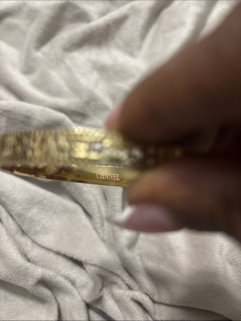 Inspired Gold-Tone Cutout Logo Bangle Bracelet