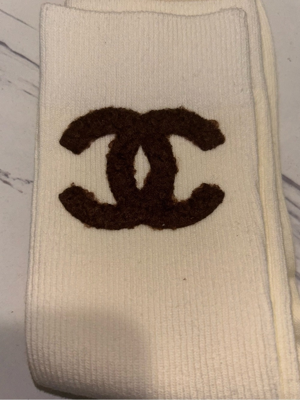 Cream CC Logo Crew Socks
