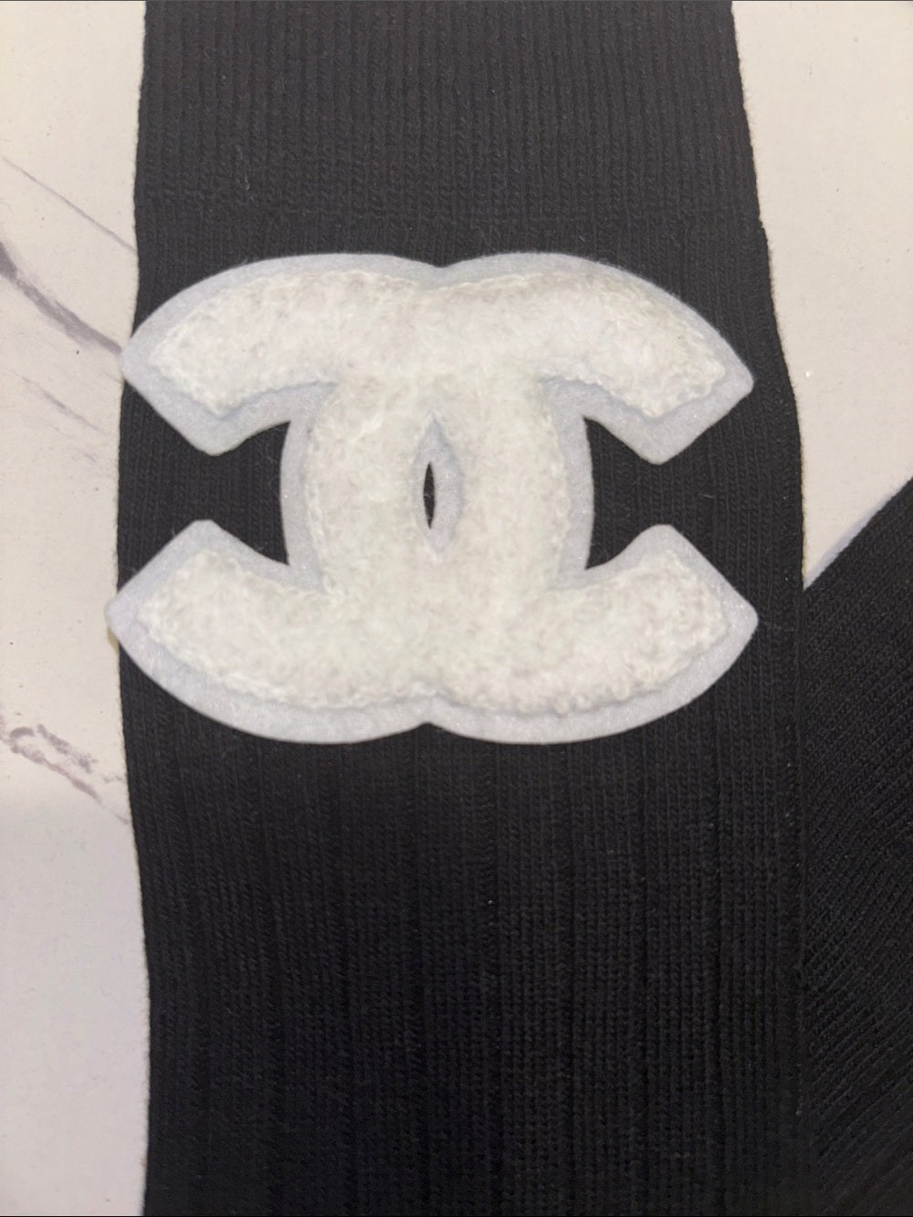 Black Ribbed Socks with White CC Logo