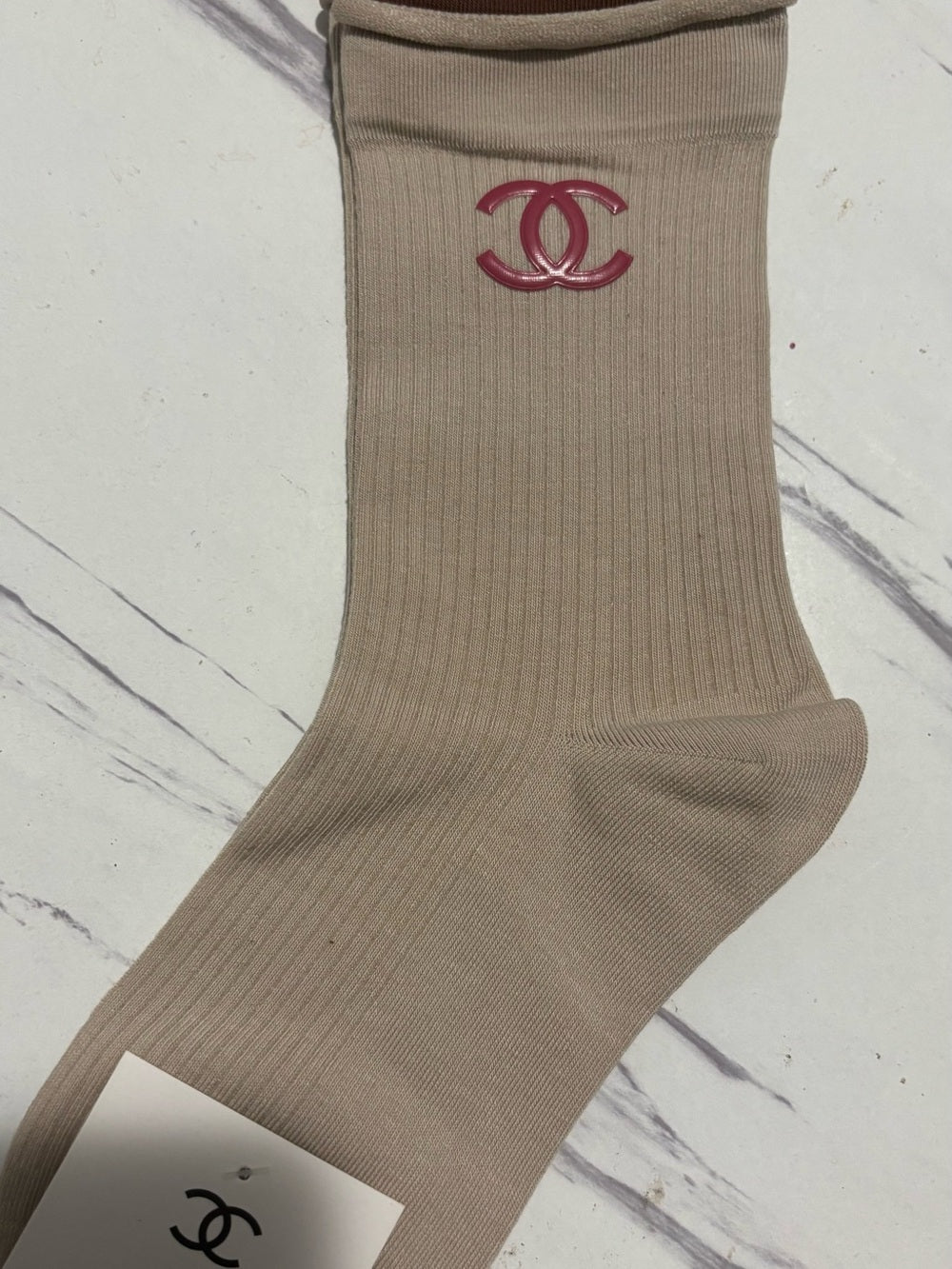 CC Ribbed Socks with Pink Logo