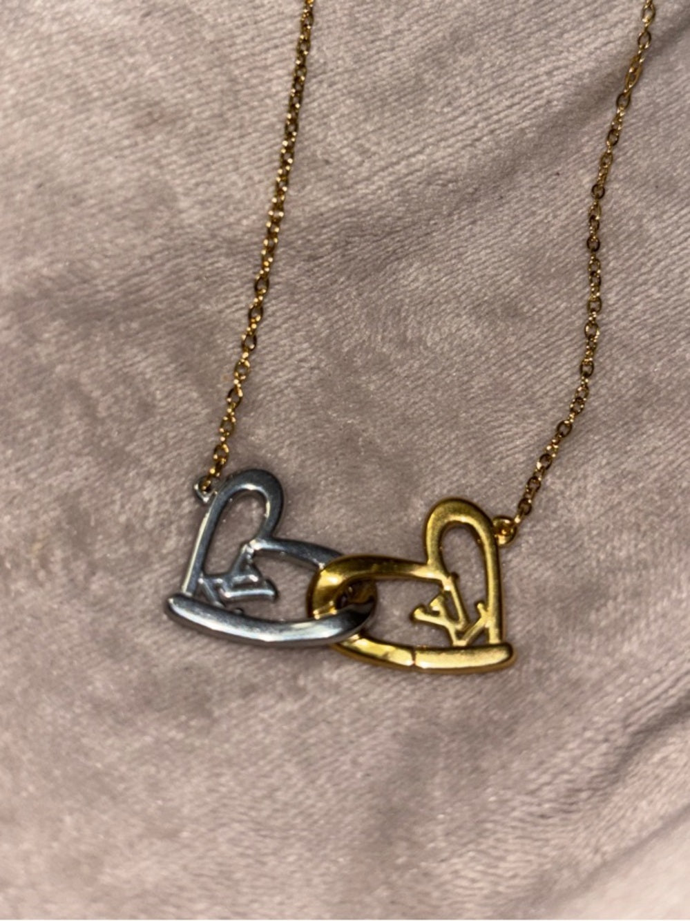 Two-Tone Gold & Silver LV Interlocking Heart Necklace