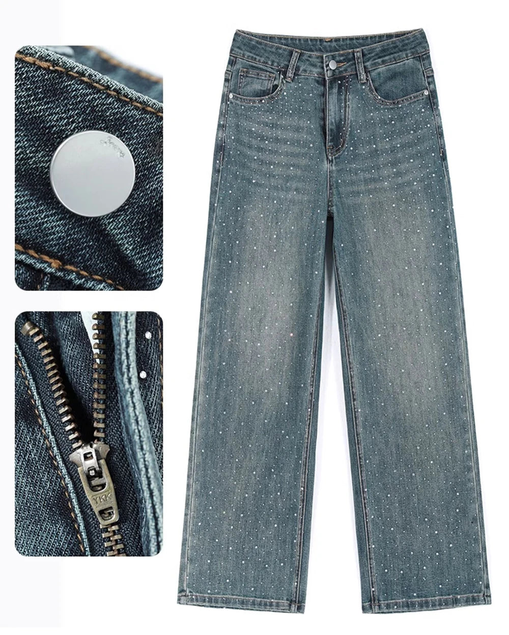 She Sparkles - Sequin Wide-Leg Denim Jeans