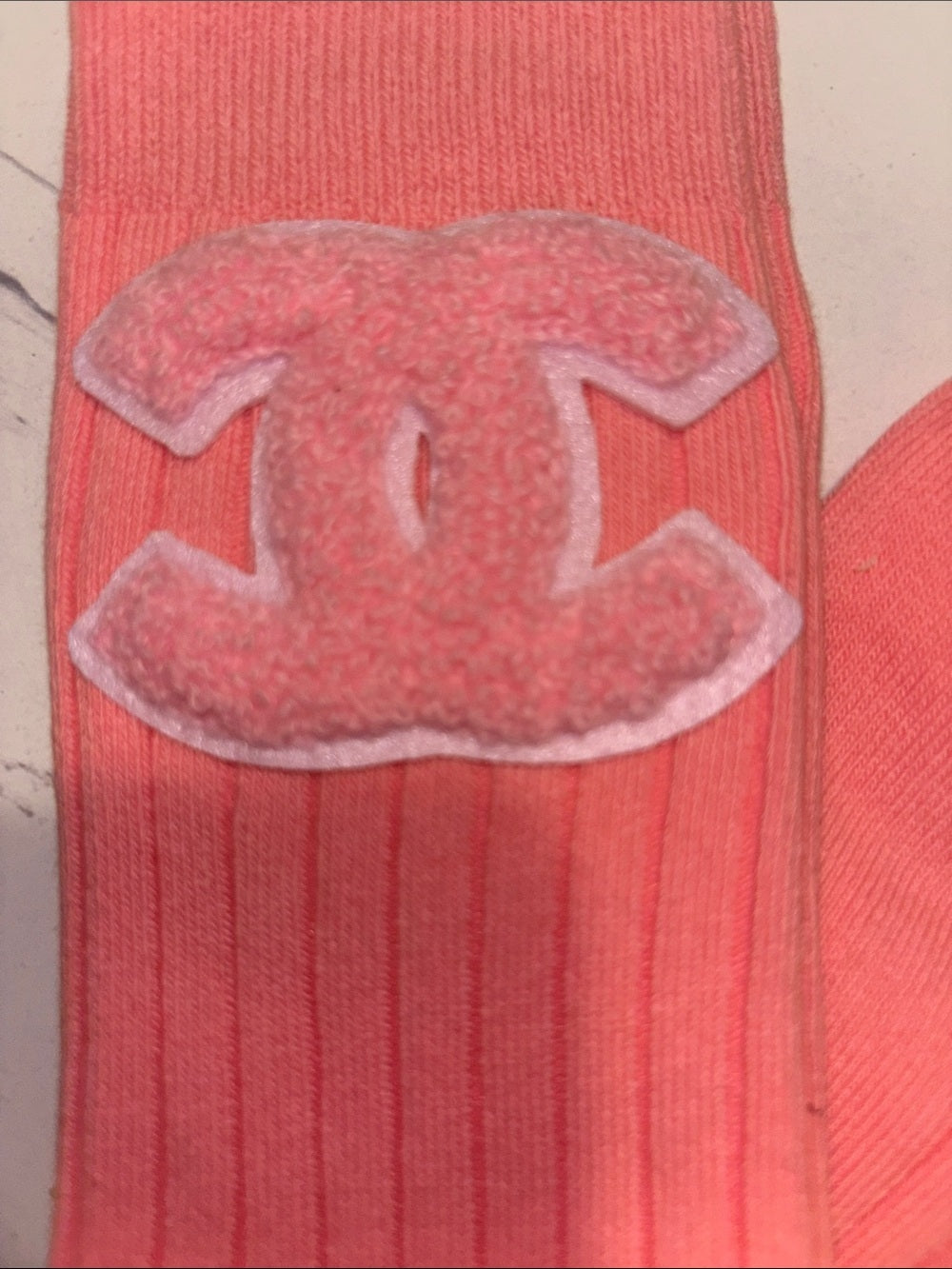 Pink Ribbed Socks with Black CC Logo