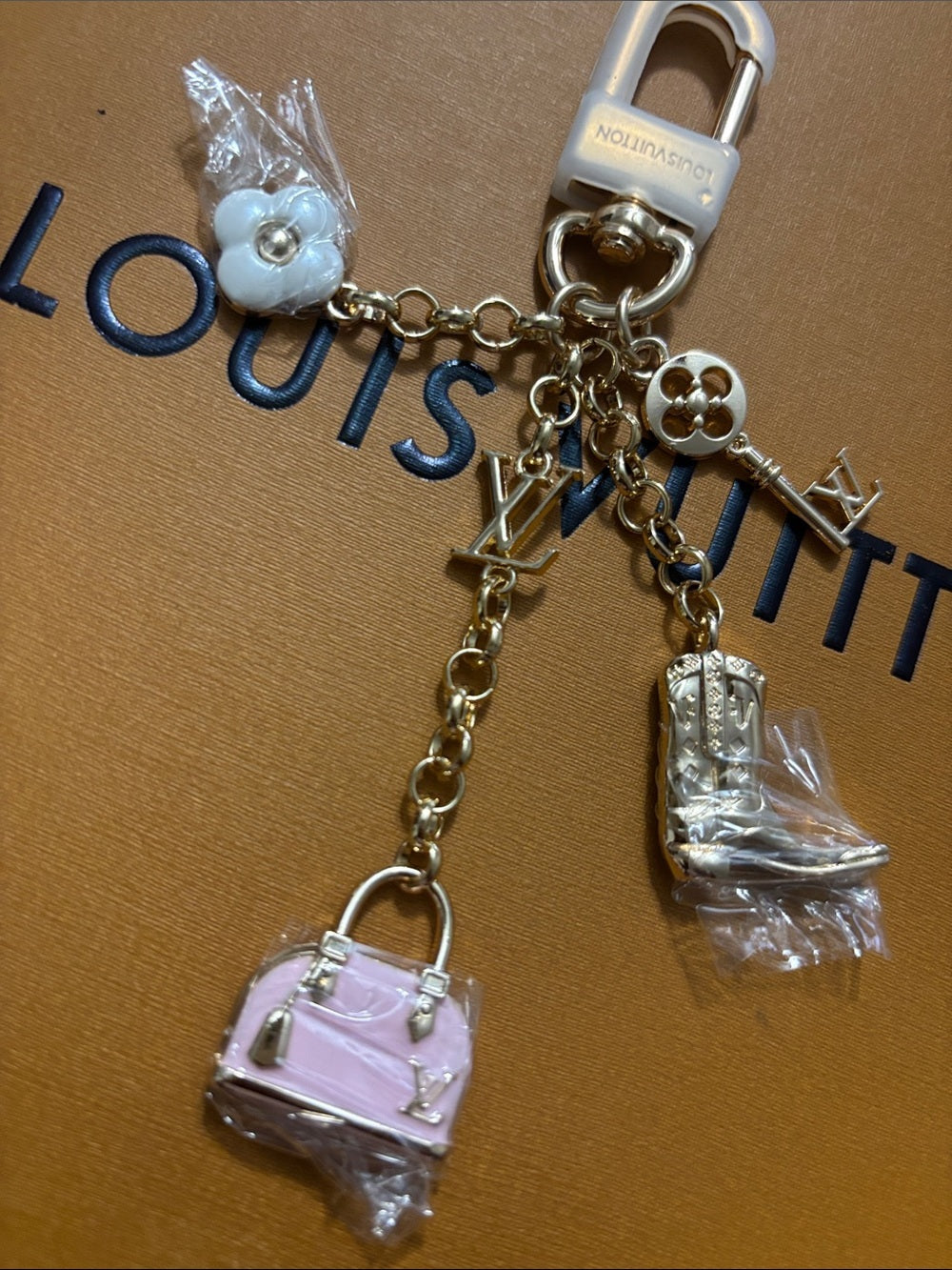LV Pink Bag & Cowboy Boot Charm/Keychain