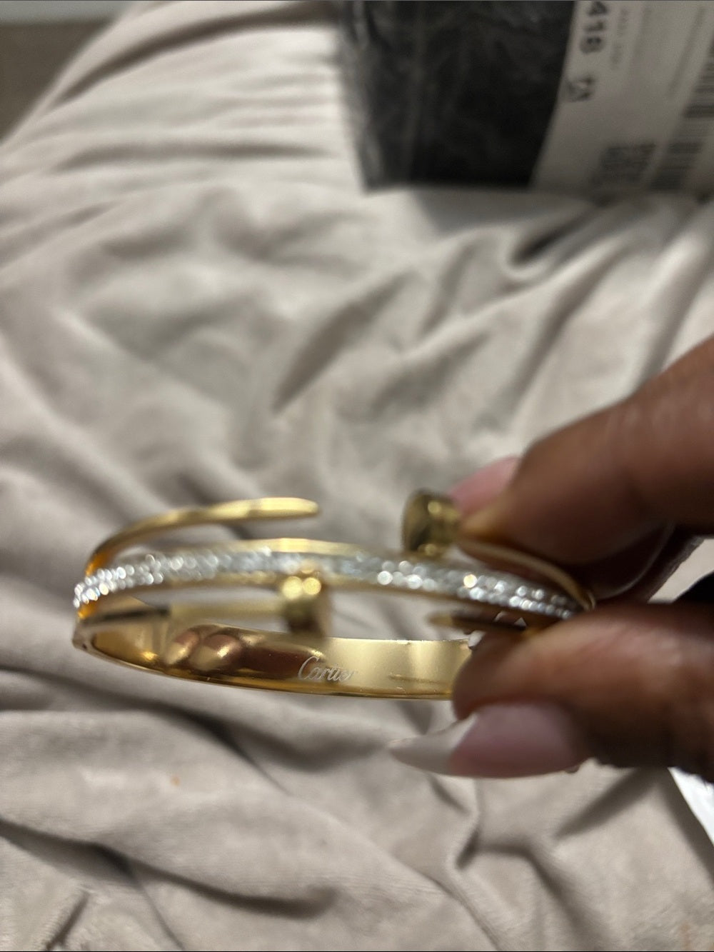 Gold-Tone, Diamond Pavé Hinged Bangle Bracelet
