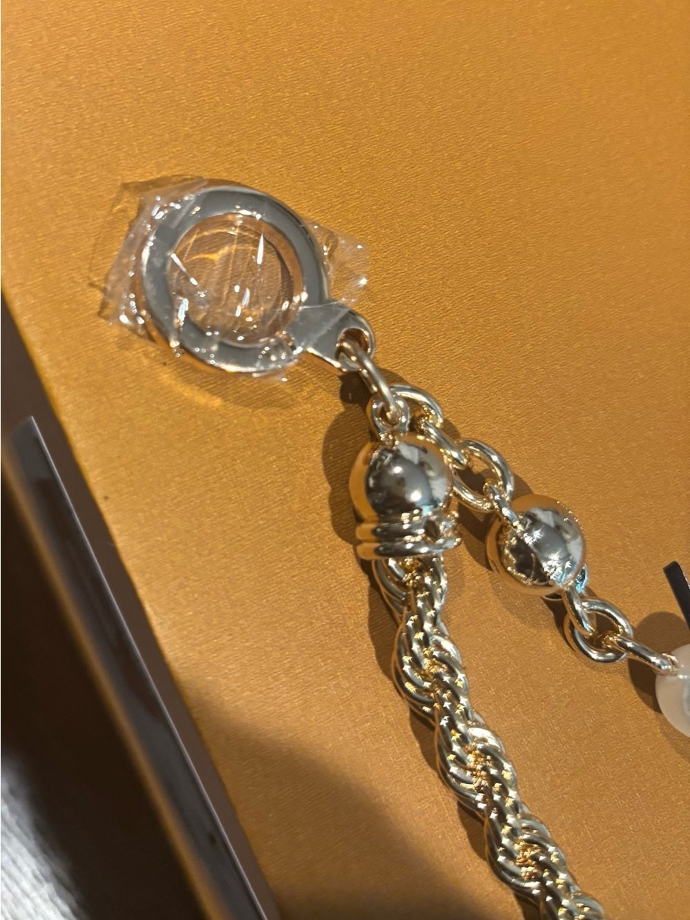 LV Gold and White Pearl Chain Necklace