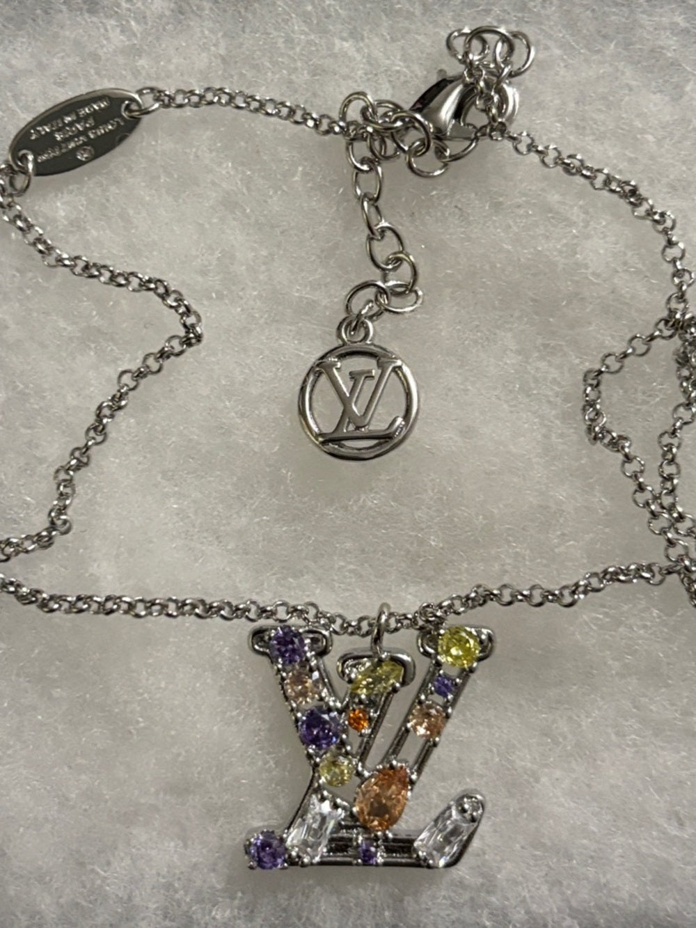 LV Silver Multicolor Stone Necklace