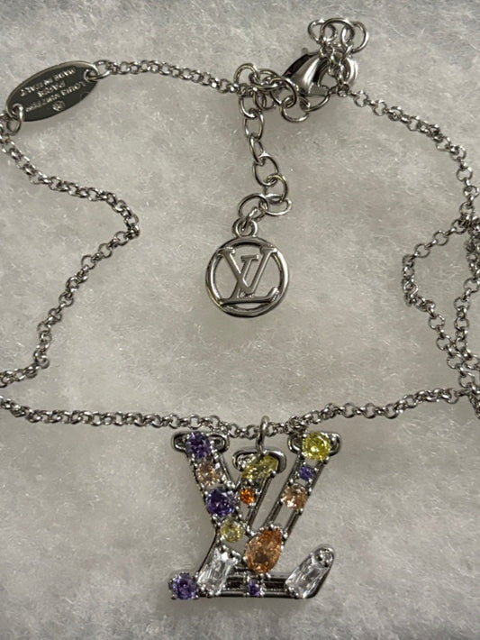 LV Silver Multicolor Stone Necklace