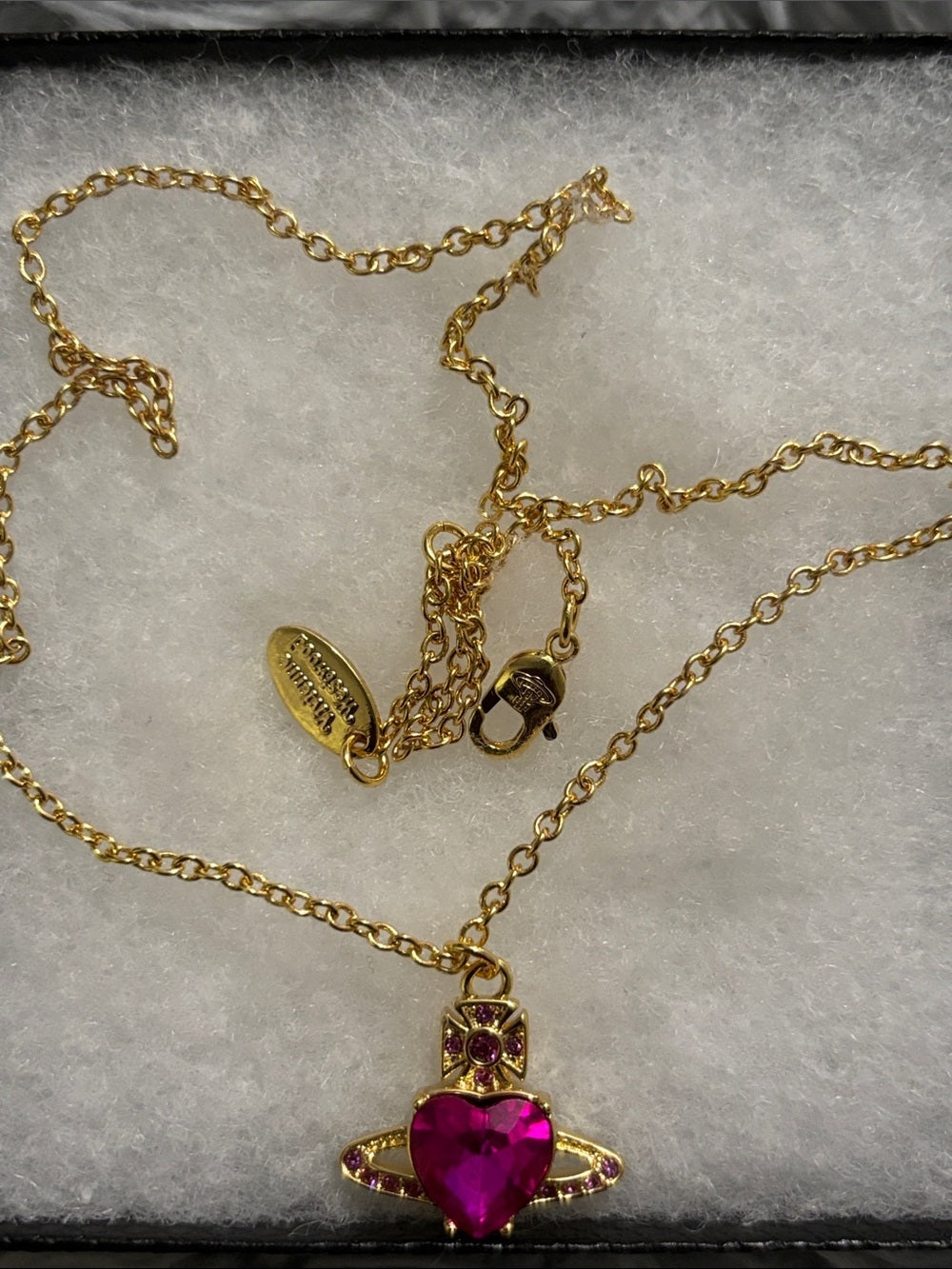 Vivienne Gold Necklace with Hot Pink Heart Pendant and Accent Stones
