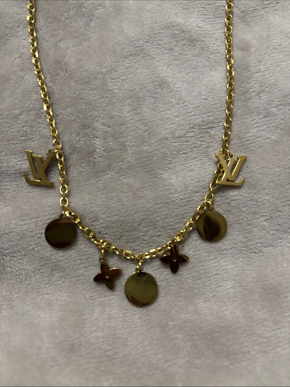 Gold-Tone LV Charm Necklace