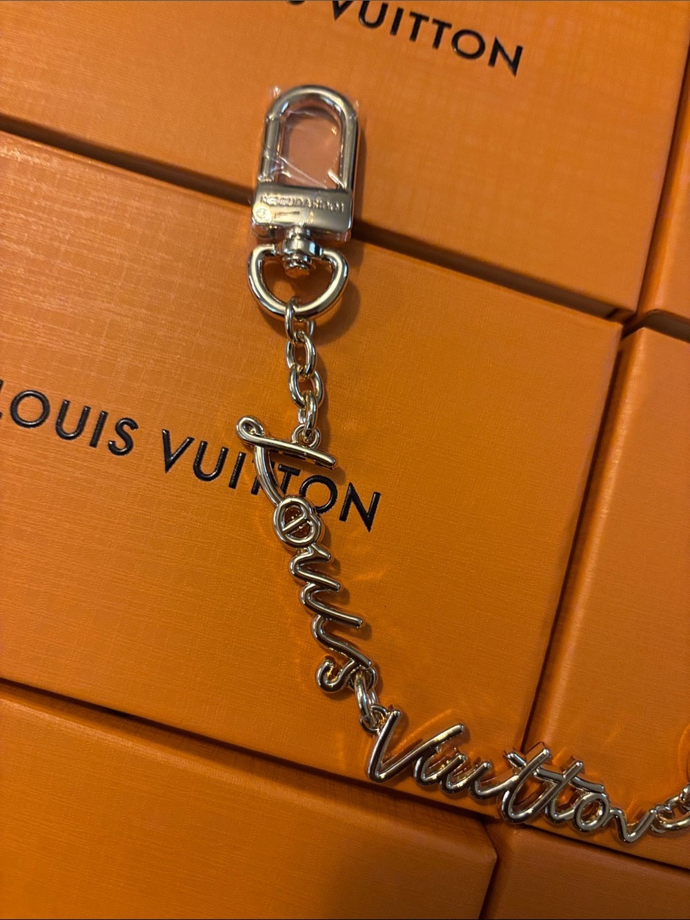 LV Gold Script Logo Chain Key Holder