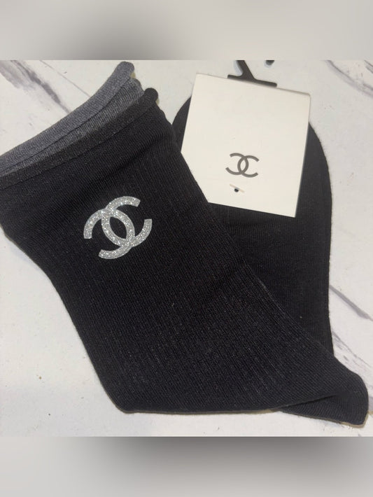CC Ribbed Socks with Sparkly Silver Logo