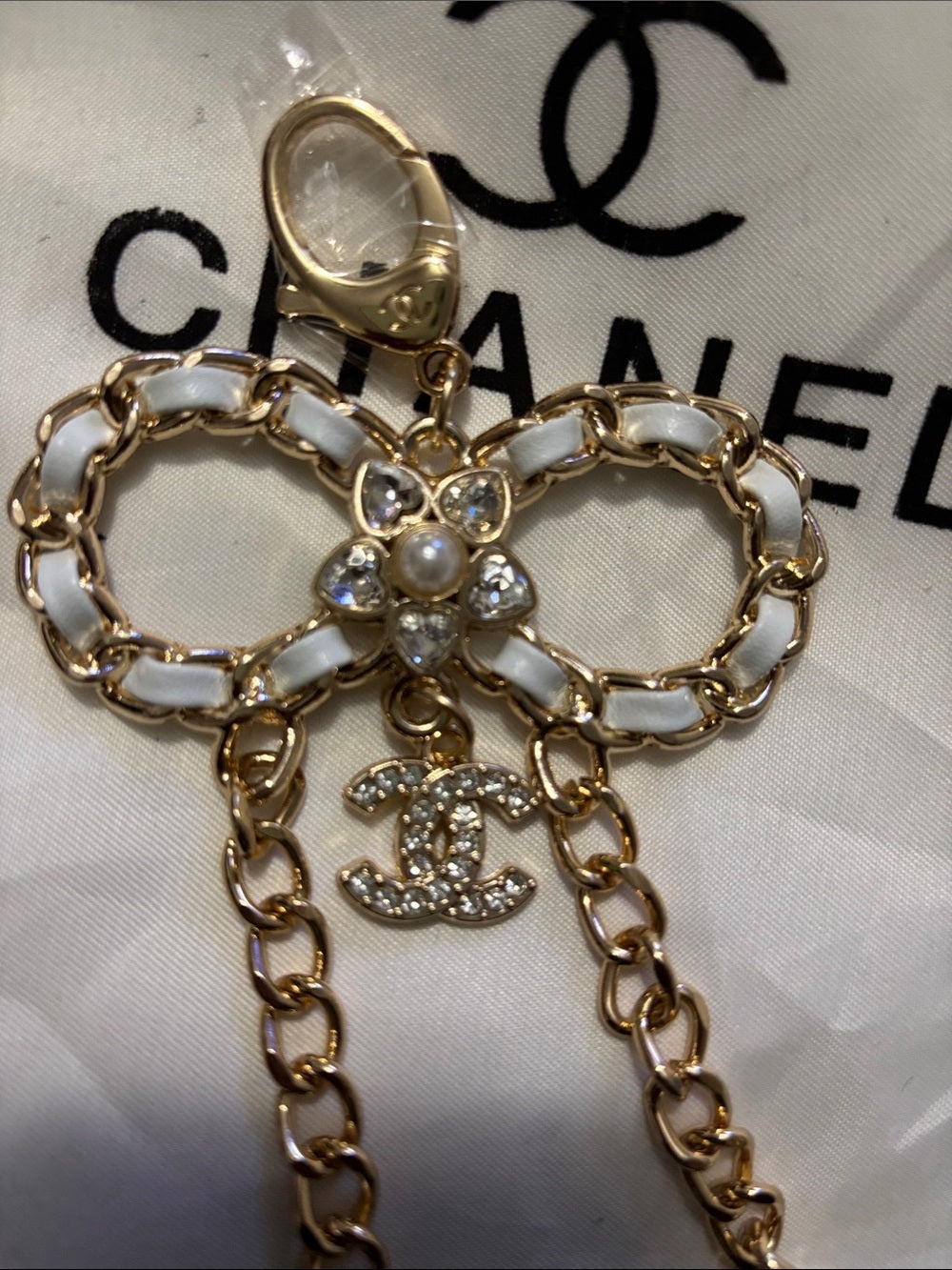 CC Gold and White Bow Charm