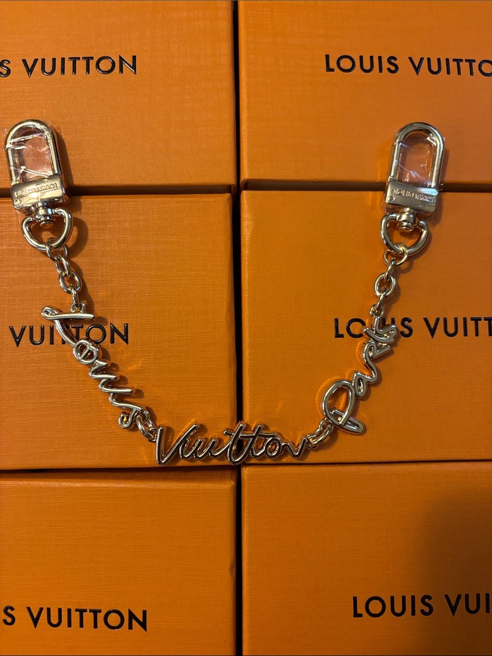 LV Gold Script Logo Chain Key Holder