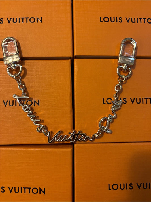 LV Gold Script Logo Chain Key Holder