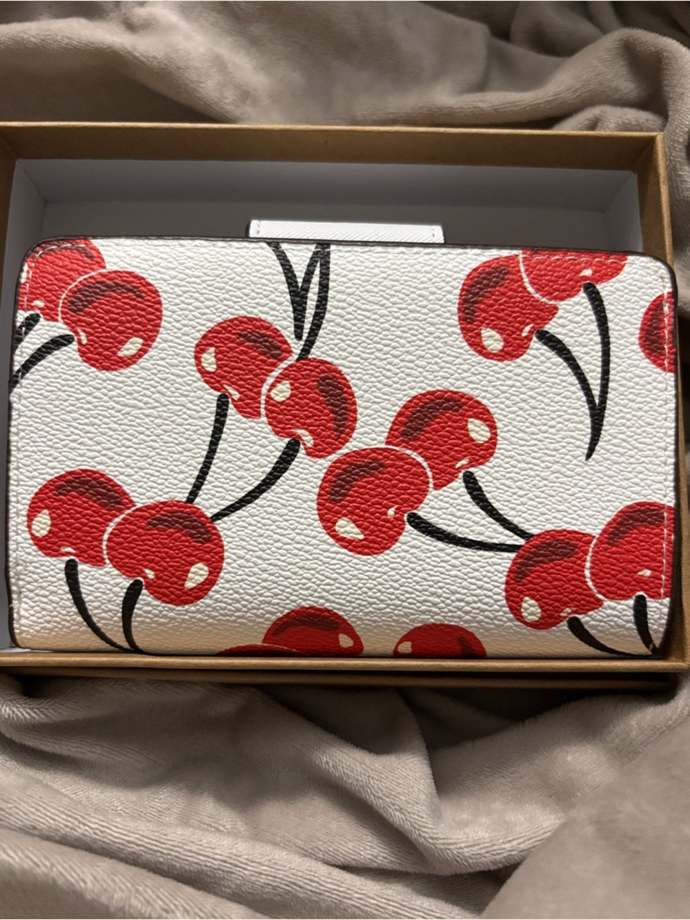 Coach Leather Wallet with Red Cherry Print