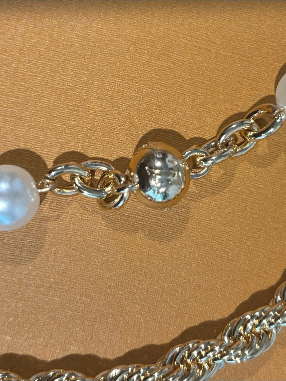 LV Gold and White Pearl Chain Necklace