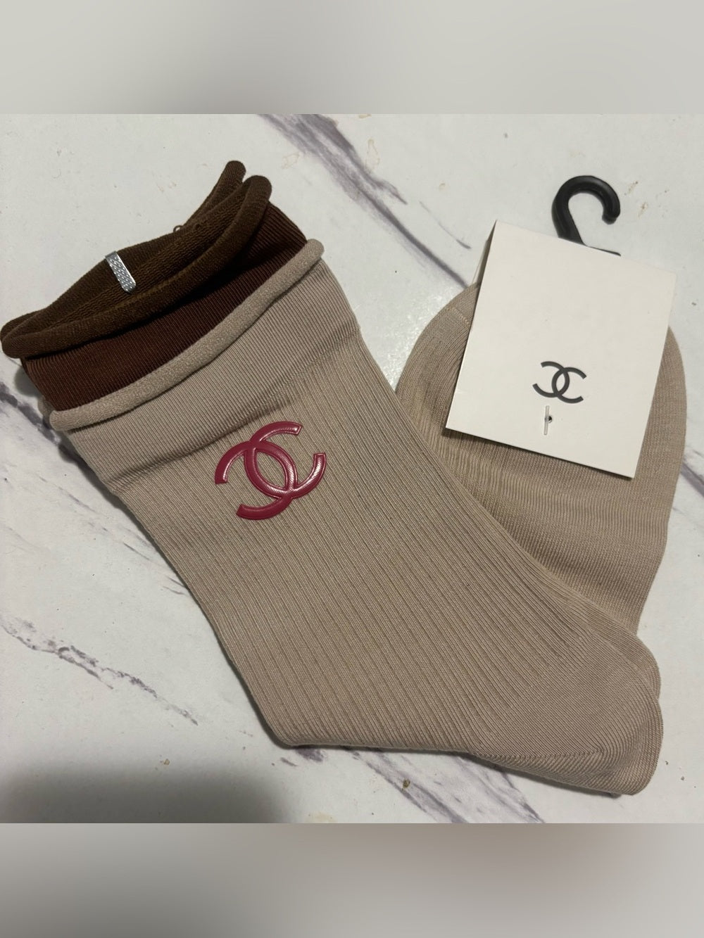 CC Ribbed Socks with Pink Logo
