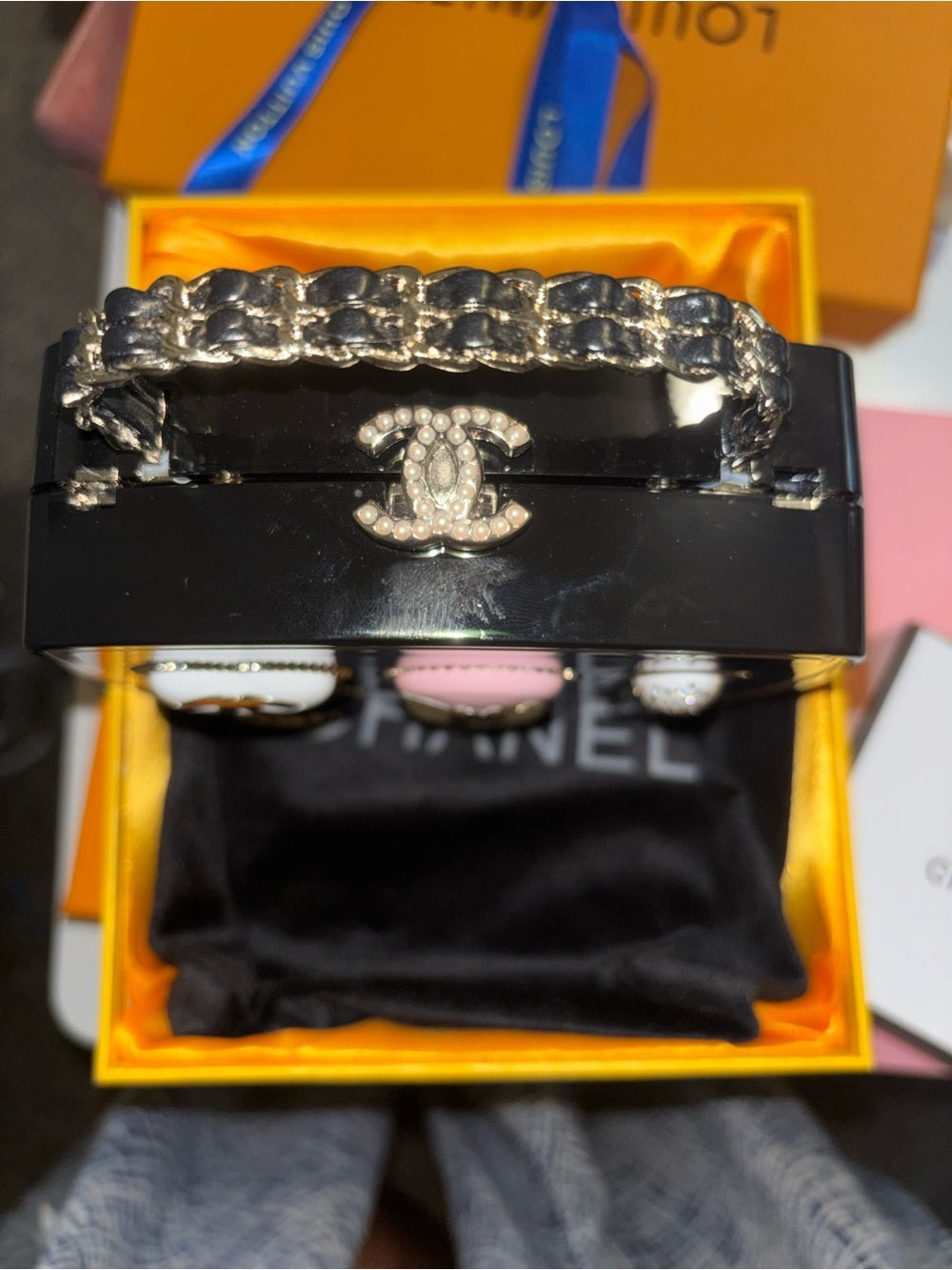 CHANEL Black Enamel Golf Marker Set with Pink, Light Blue & White Accents