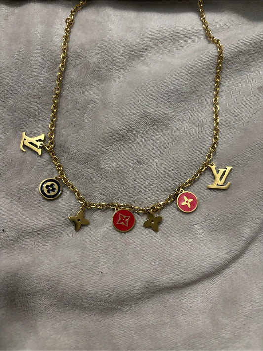 Gold-Tone LV Charm Necklace