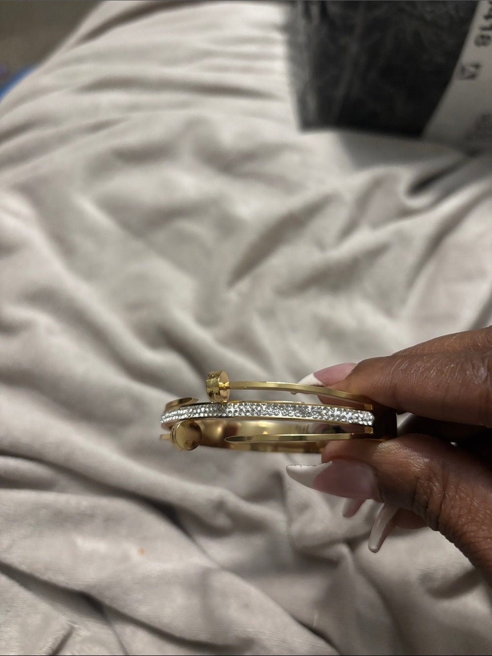 Gold-Tone, Diamond Pavé Hinged Bangle Bracelet