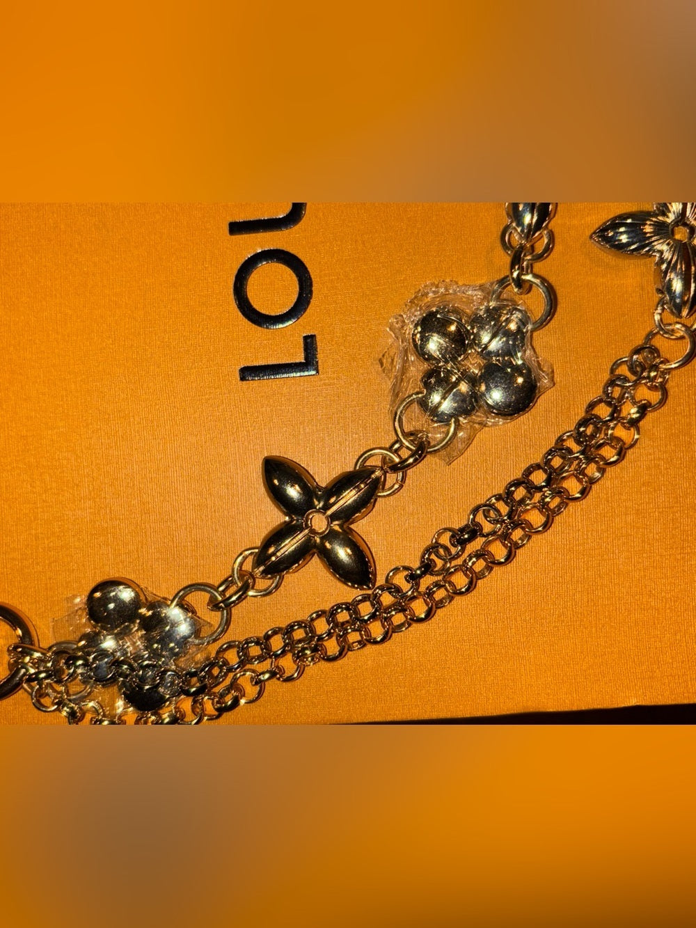 LV Two-Tone Floral Layered Purse Chain