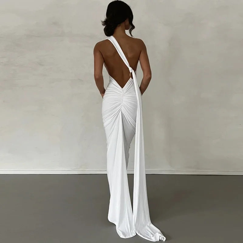 Scarlet Society One-Shoulder Goddess Gown