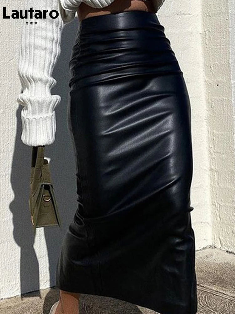 Executive Edge Faux Leather Midi Skirt