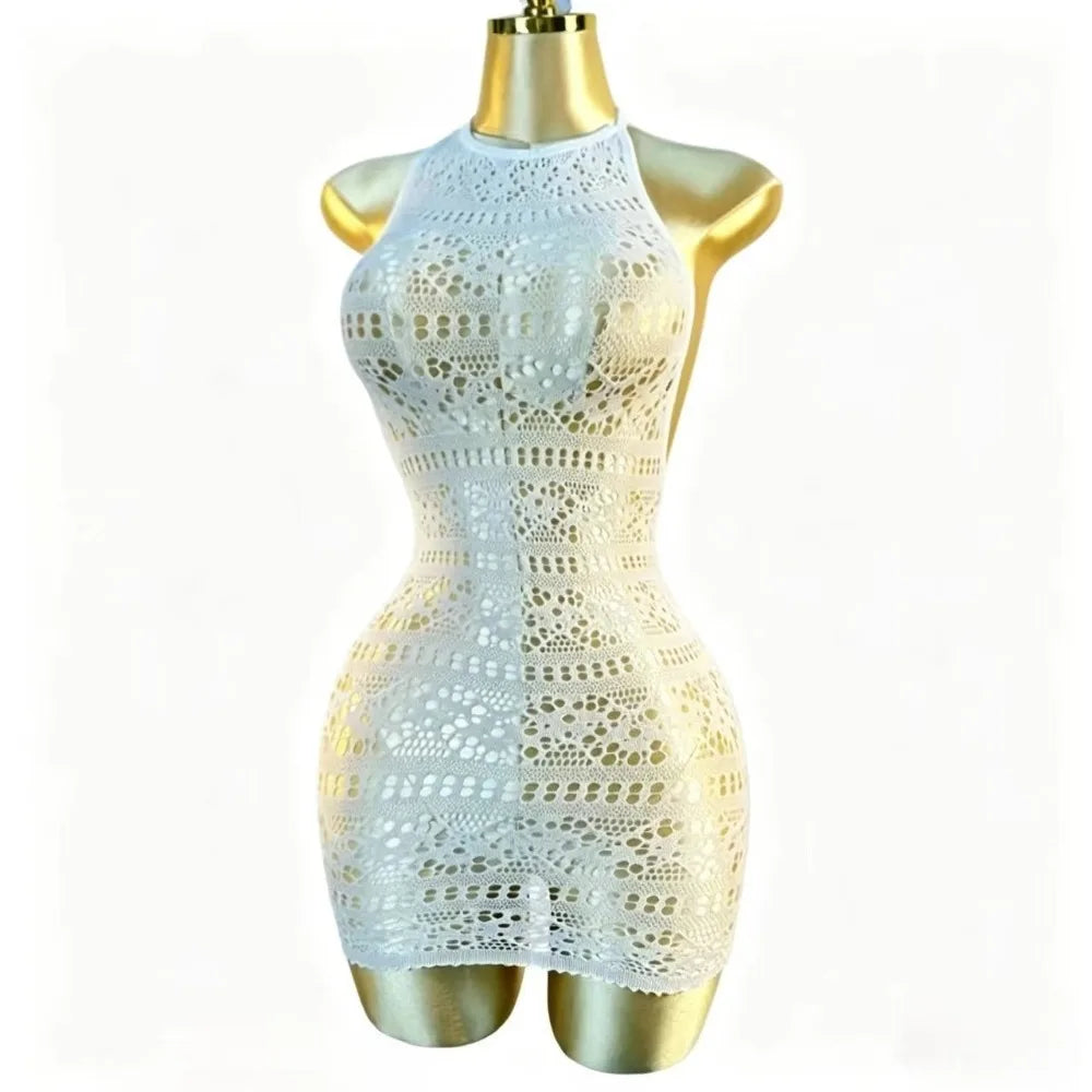 Midnight Temptation Crochet Cover-Up Dress