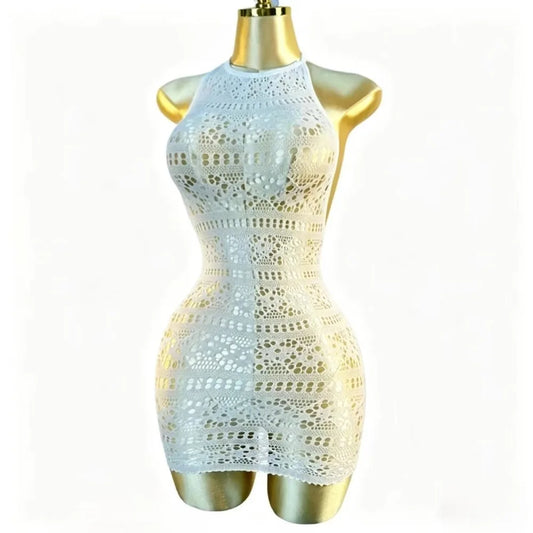 Midnight Temptation Crochet Cover-Up Dress