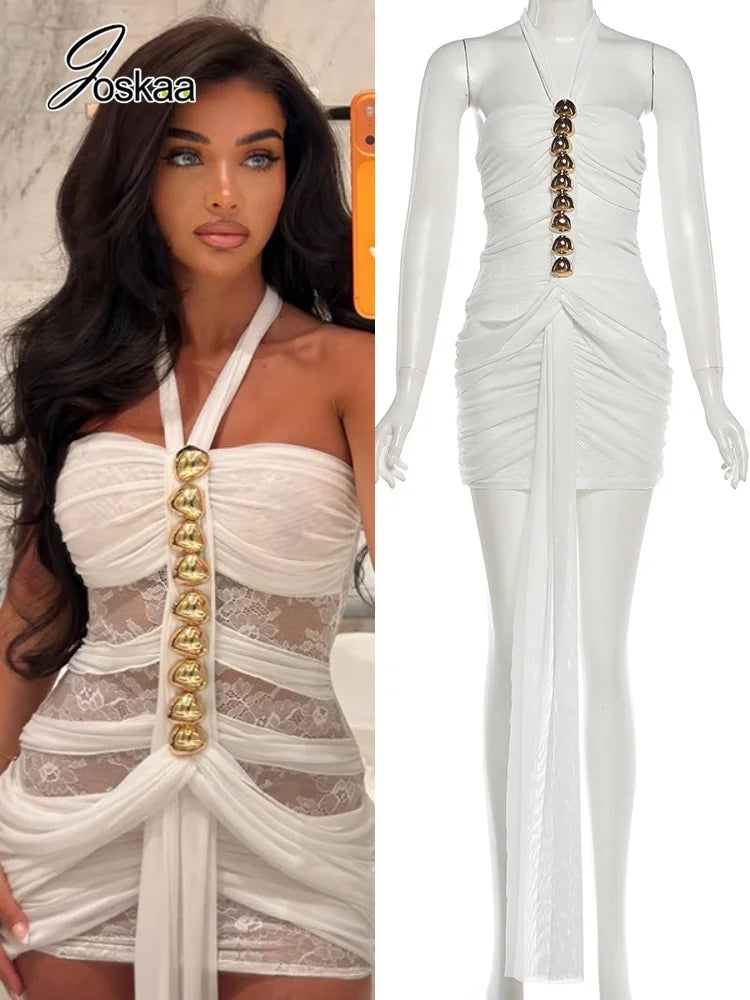 Golden Goddess Lace Mini Dress