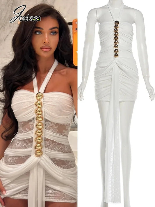 Golden Goddess Lace Mini Dress