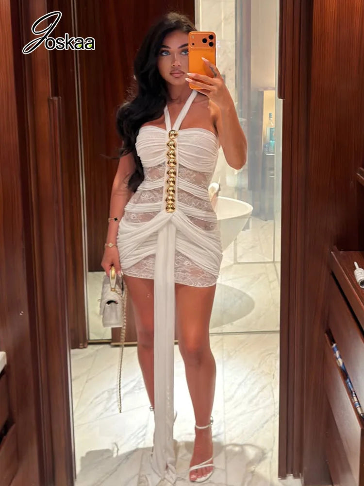 Golden Goddess Lace Mini Dress