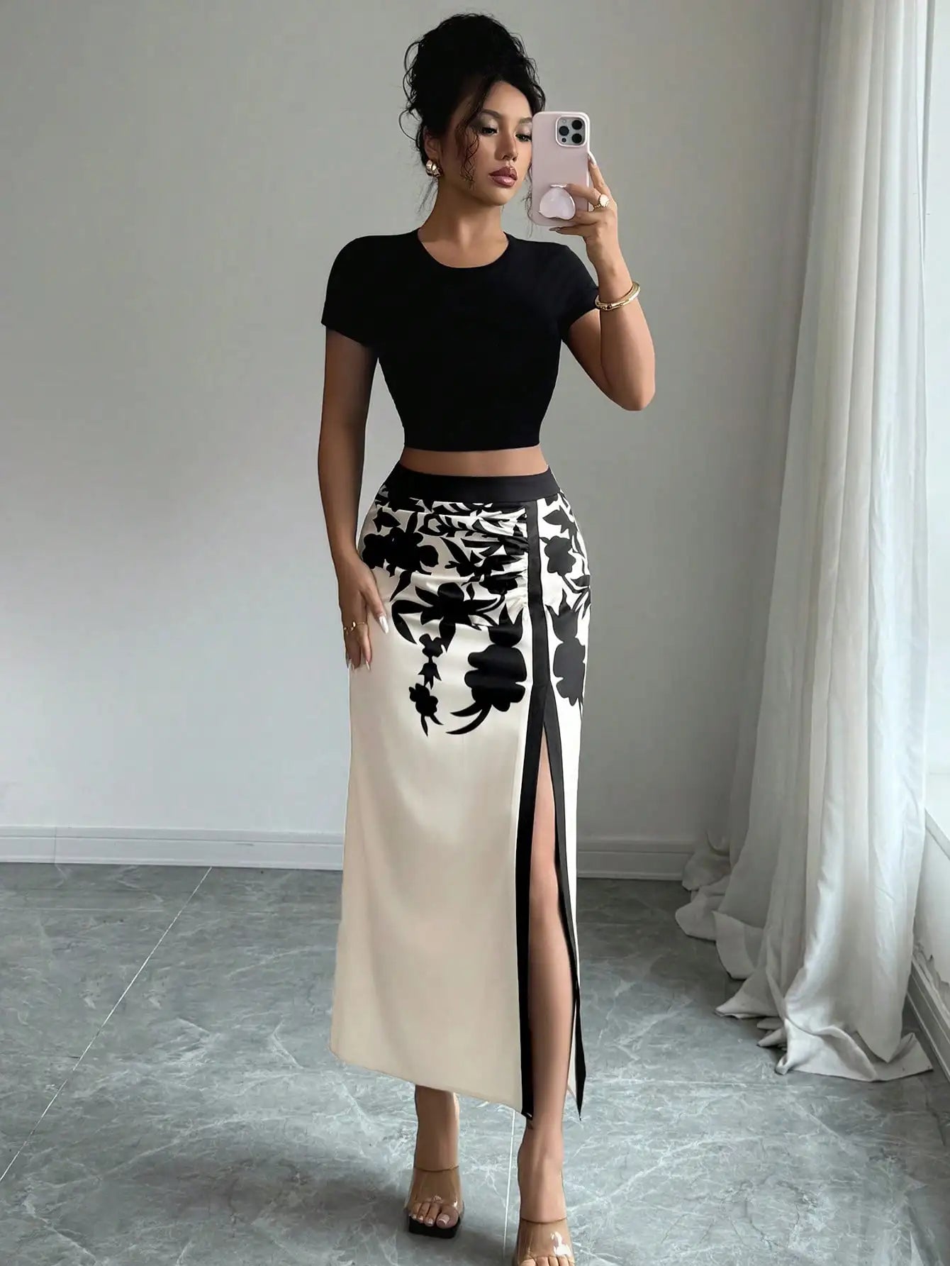 Midnight Bloom Split Maxi Skirt