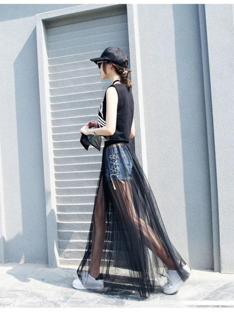 Ethereal Edge Mesh Maxi Skirt