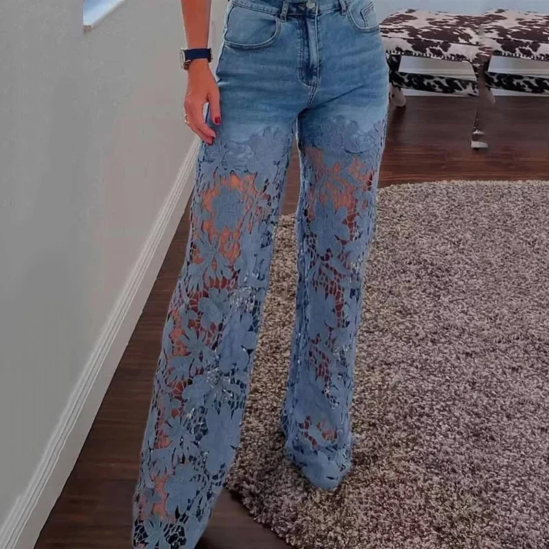 Blossom Lace Wide-Leg Jeans
