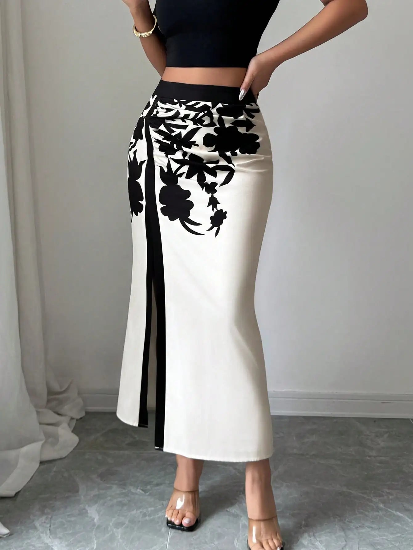 Midnight Bloom Split Maxi Skirt