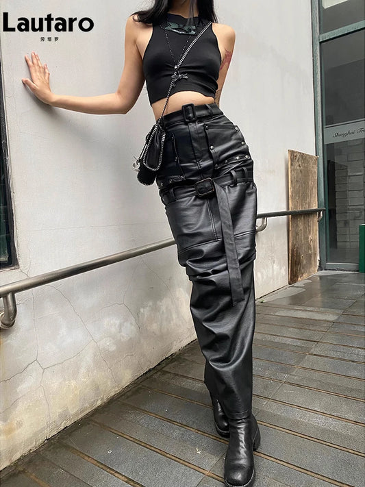 She's A Rebel - Luxe Faux Leather Cargo Skirt