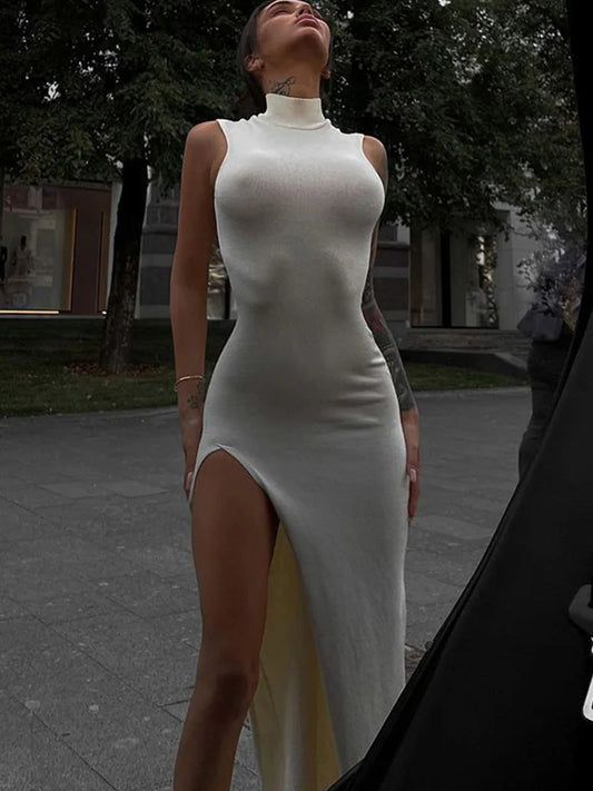 Sculpted Elegance High-Slit Midi Dress