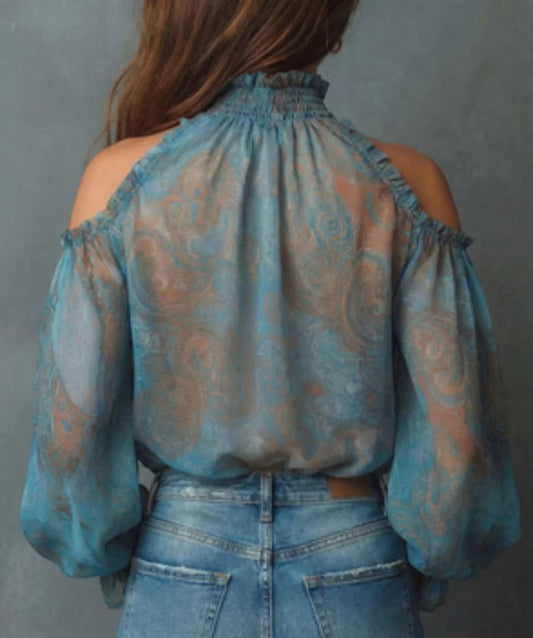 She's So Boho - Desert Breeze Bohemian Cold-Shoulder Blouse