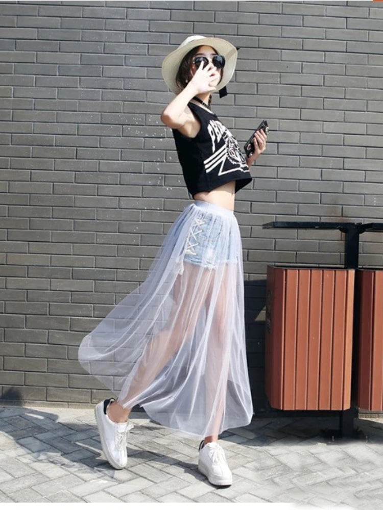 Ethereal Edge Mesh Maxi Skirt