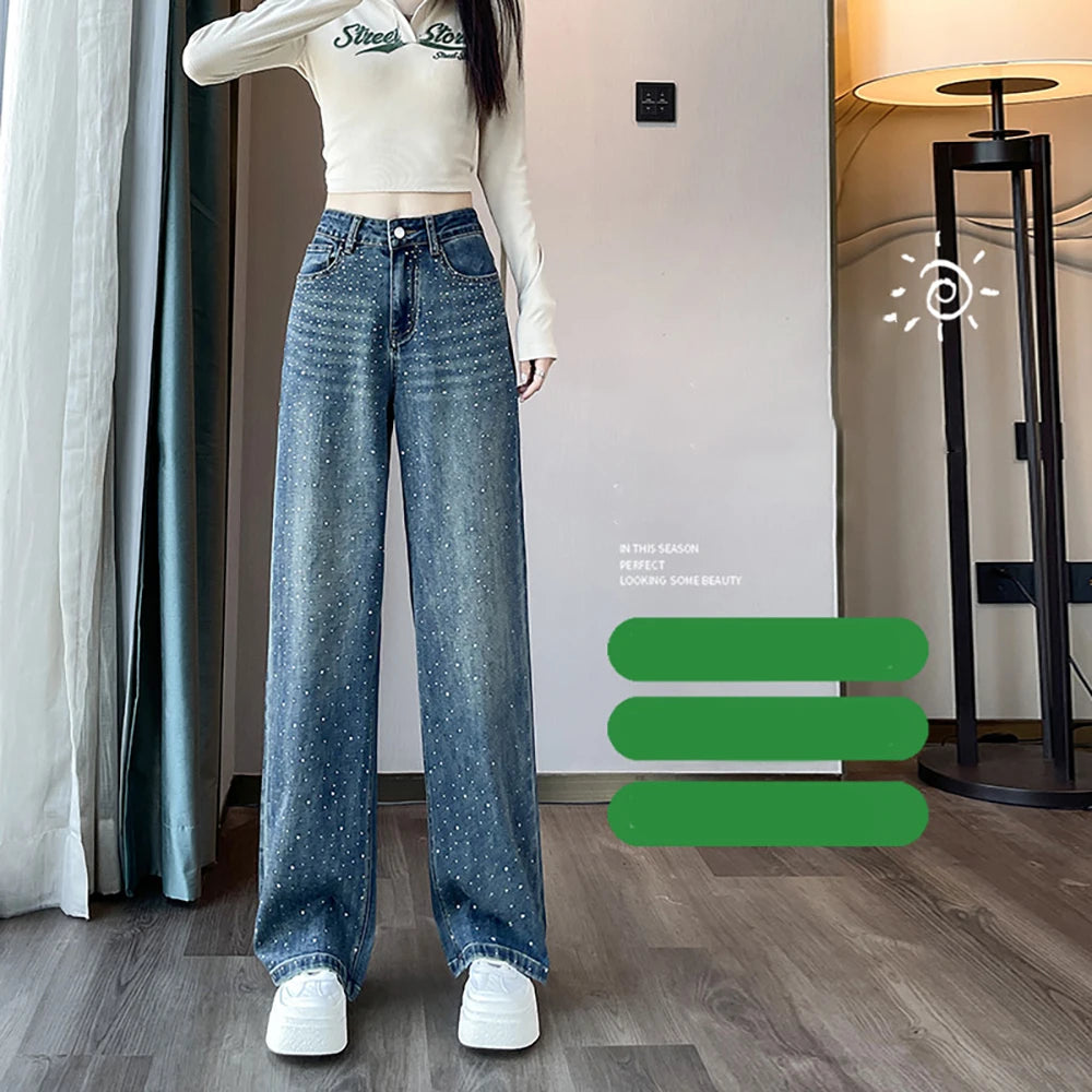 She Sparkles - Sequin Wide-Leg Denim Jeans