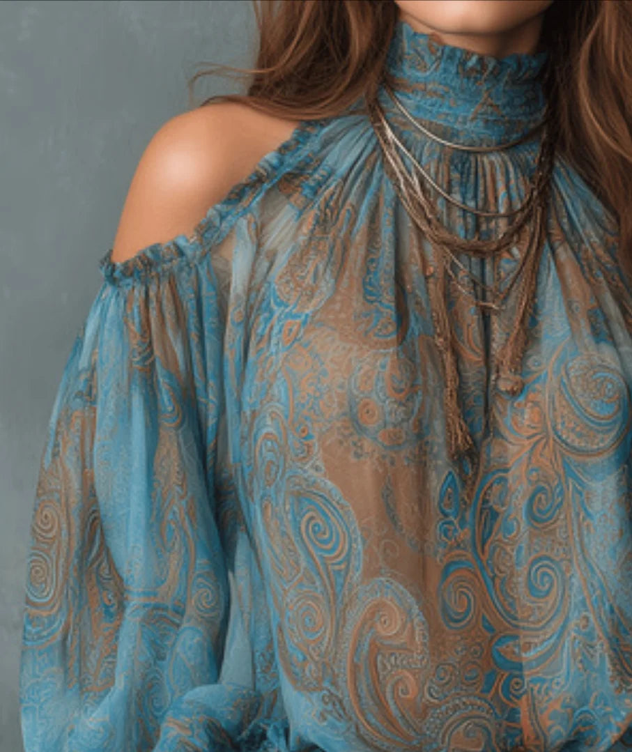 She's So Boho - Desert Breeze Bohemian Cold-Shoulder Blouse