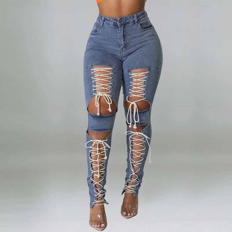 Rebel Lace-Up Cutout Jeans