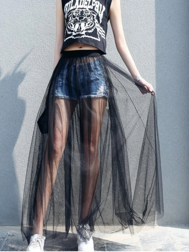 Ethereal Edge Mesh Maxi Skirt