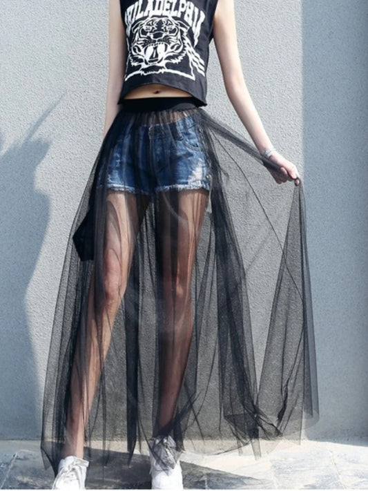 Ethereal Edge Mesh Maxi Skirt