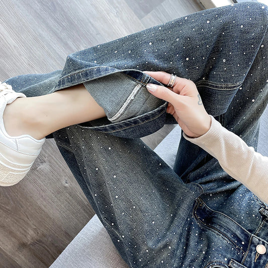 She Sparkles - Sequin Wide-Leg Denim Jeans