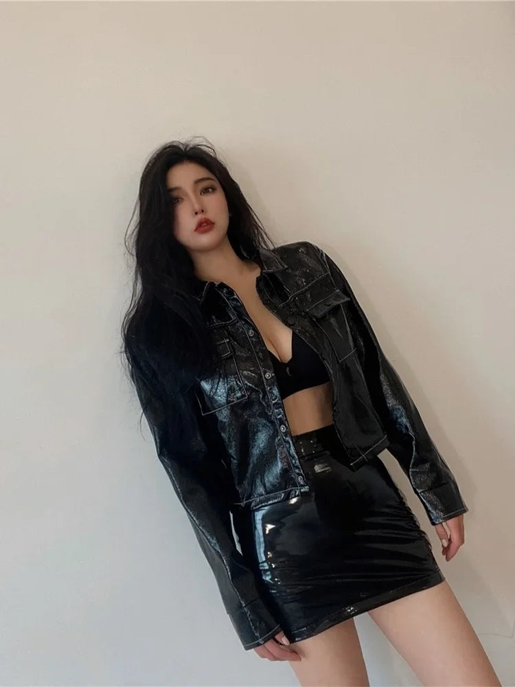 Midnight Muse Patent Mini Skirt