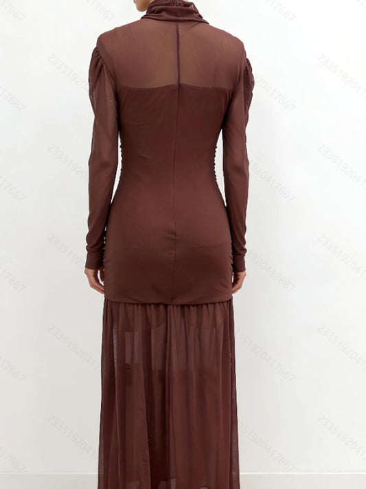 Espresso Enchantment Sheer Maxi Dress