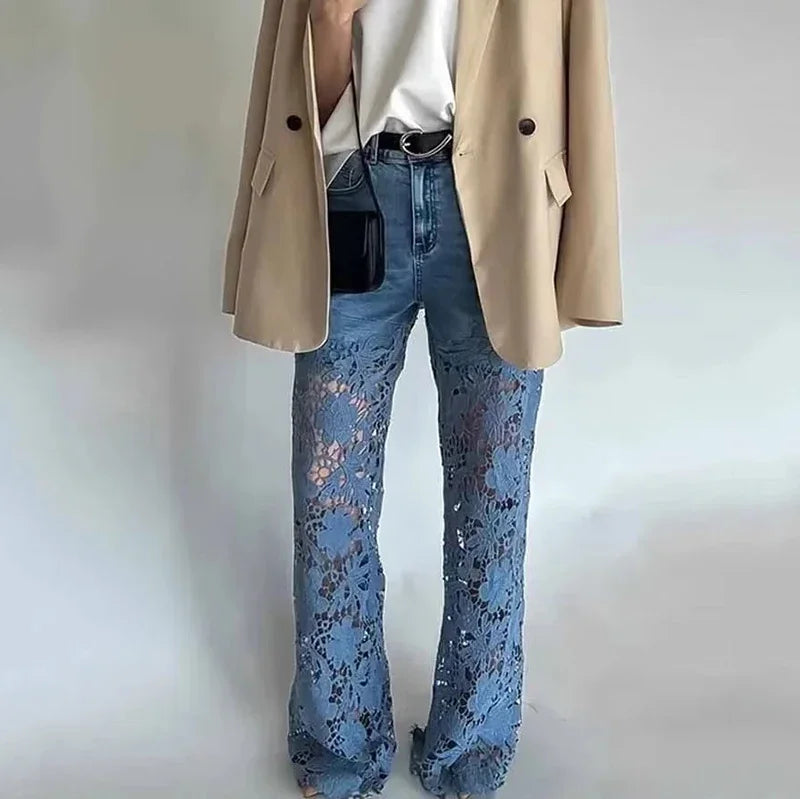 Blossom Lace Wide-Leg Jeans